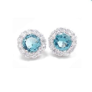 Savvy Cie Rhodium Plated Blue Cubic Zirconia Stud Earrings NWT